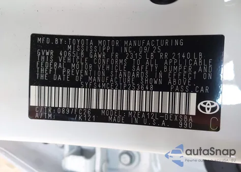 2026 Toyota Corolla Se from USA, damaged, VIN 5YFS4MCE2TP253648